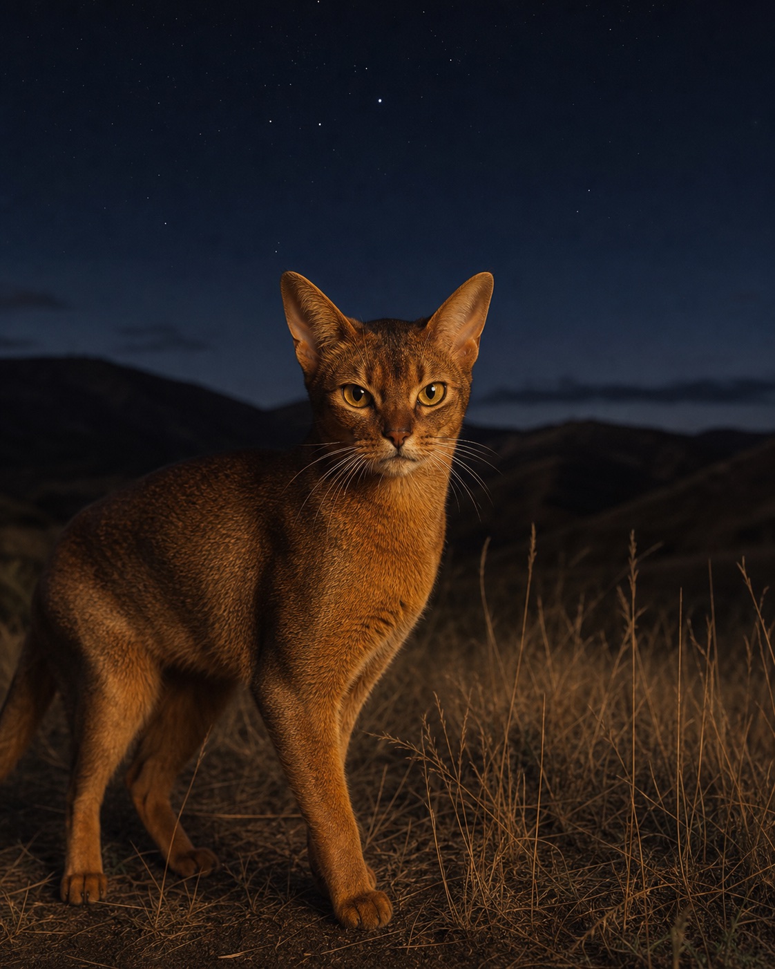 Abyssinian in a quiet blue-hour landscape