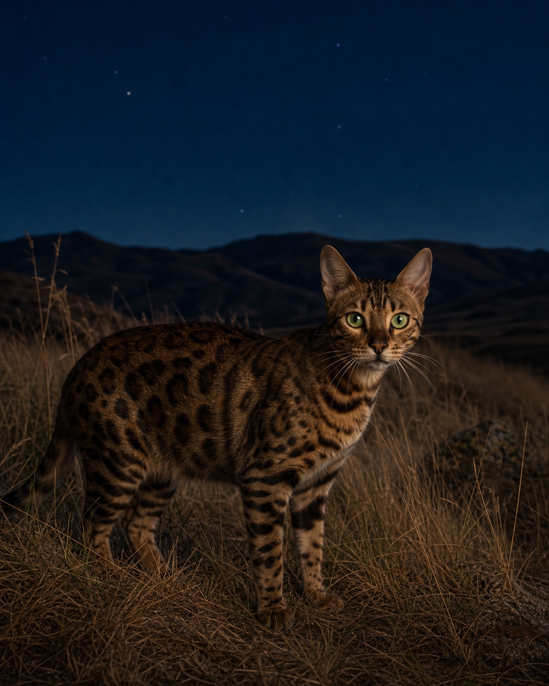 Bengal in a quiet blue-hour landscape