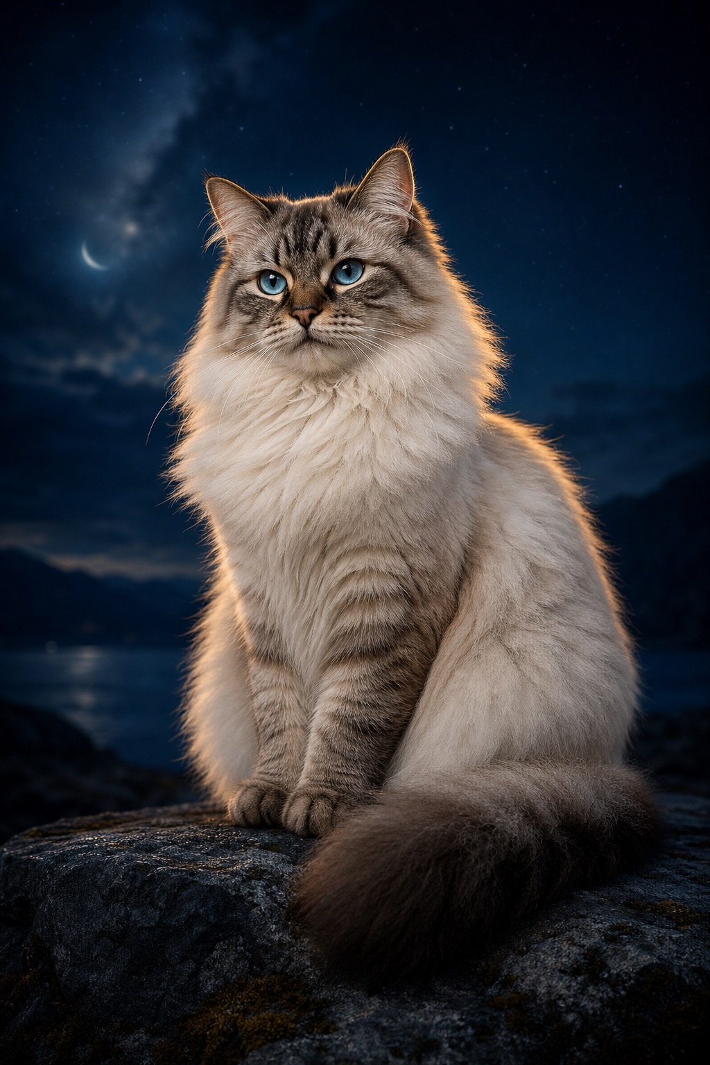 Siberian in a quiet blue-hour landscape